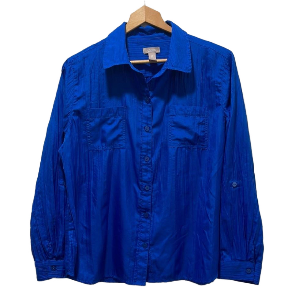 Chico's size 2 womens  blue long sleeve blouse GUC
